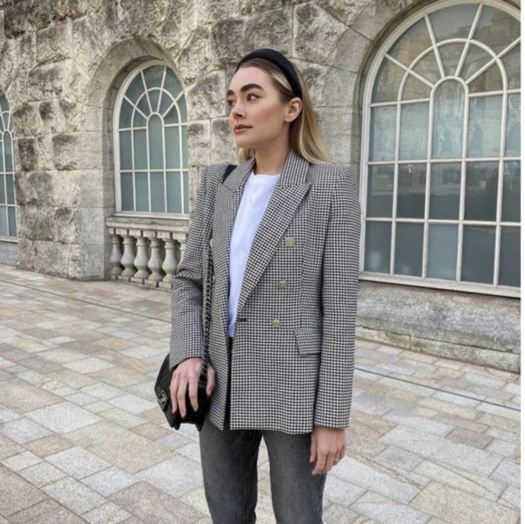 COPY - ZARA NWT CHECKERED HOUNDSTOOTH BLAZER GOLD BUTTONS BLACK WHITE - Picture 16 of 16